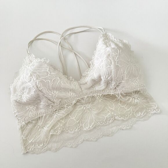Gilly Hicks Laced Bralette Size S Top Double Straps Ivory Romantic Cute Sexy - Picture 1 of 10